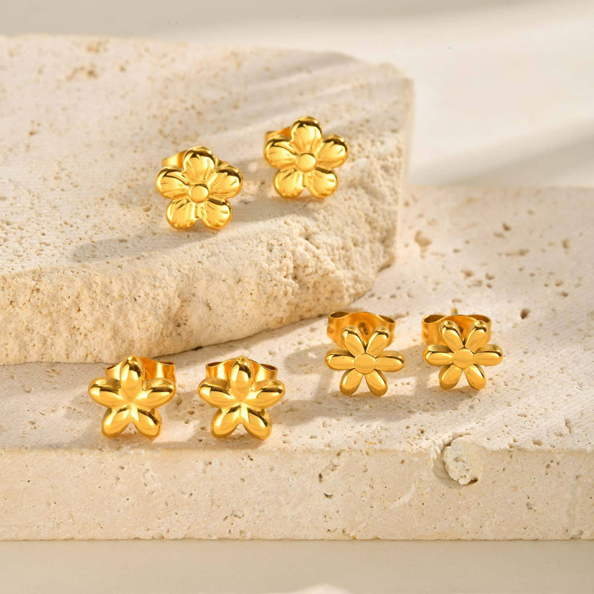 Stainless Steel Floral Gold-Plated Earrings