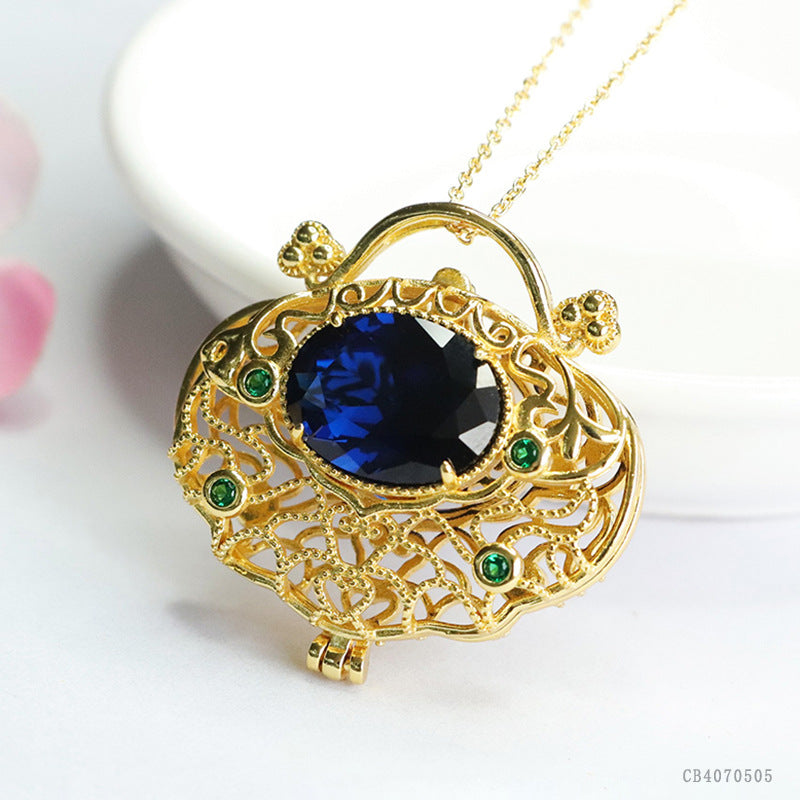 Lab-Grown Blue Spinel Openwork Handbag Pendant — No Chain