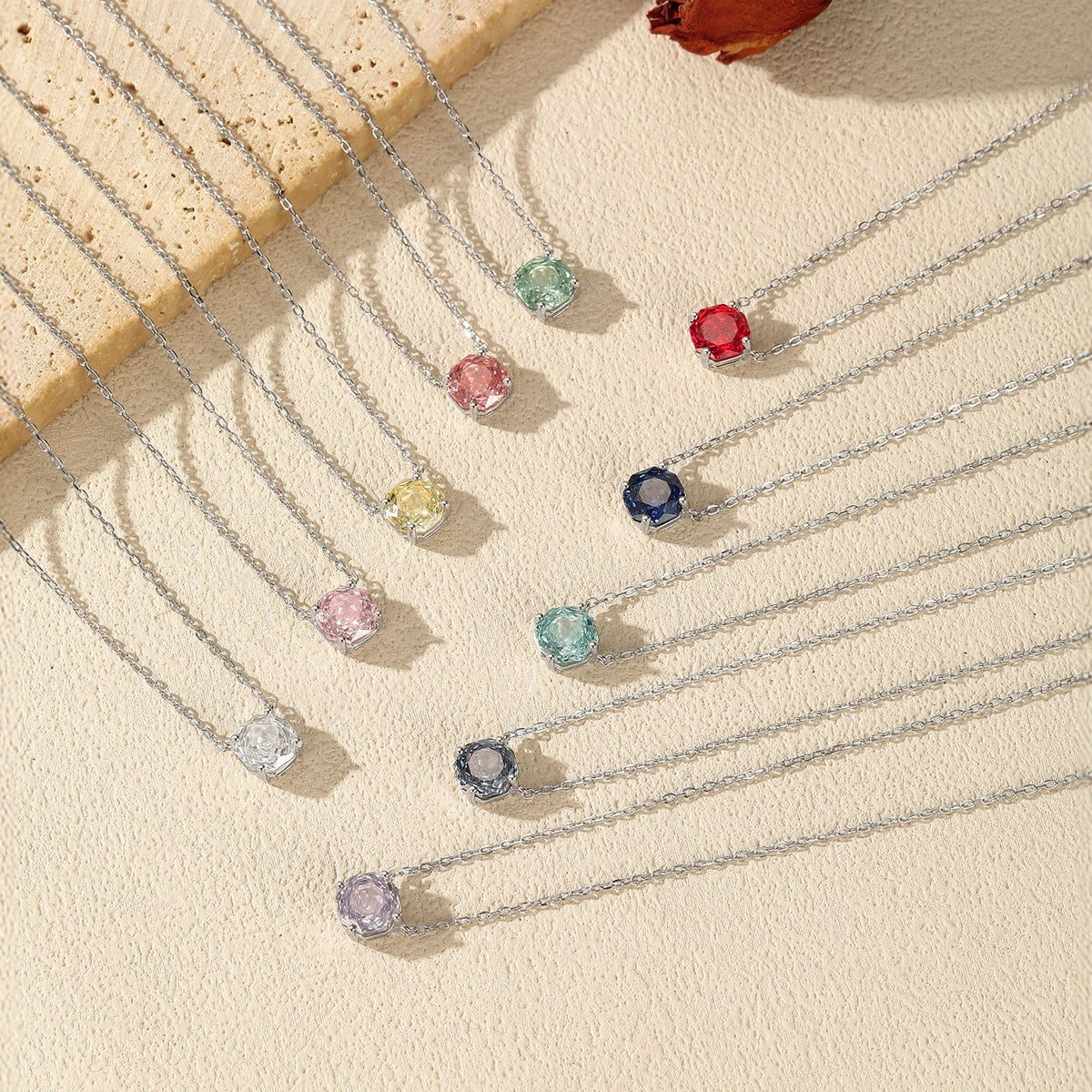 925 Sterling Silver Multicolor Octagonal Rose-Cut Zircon Necklace