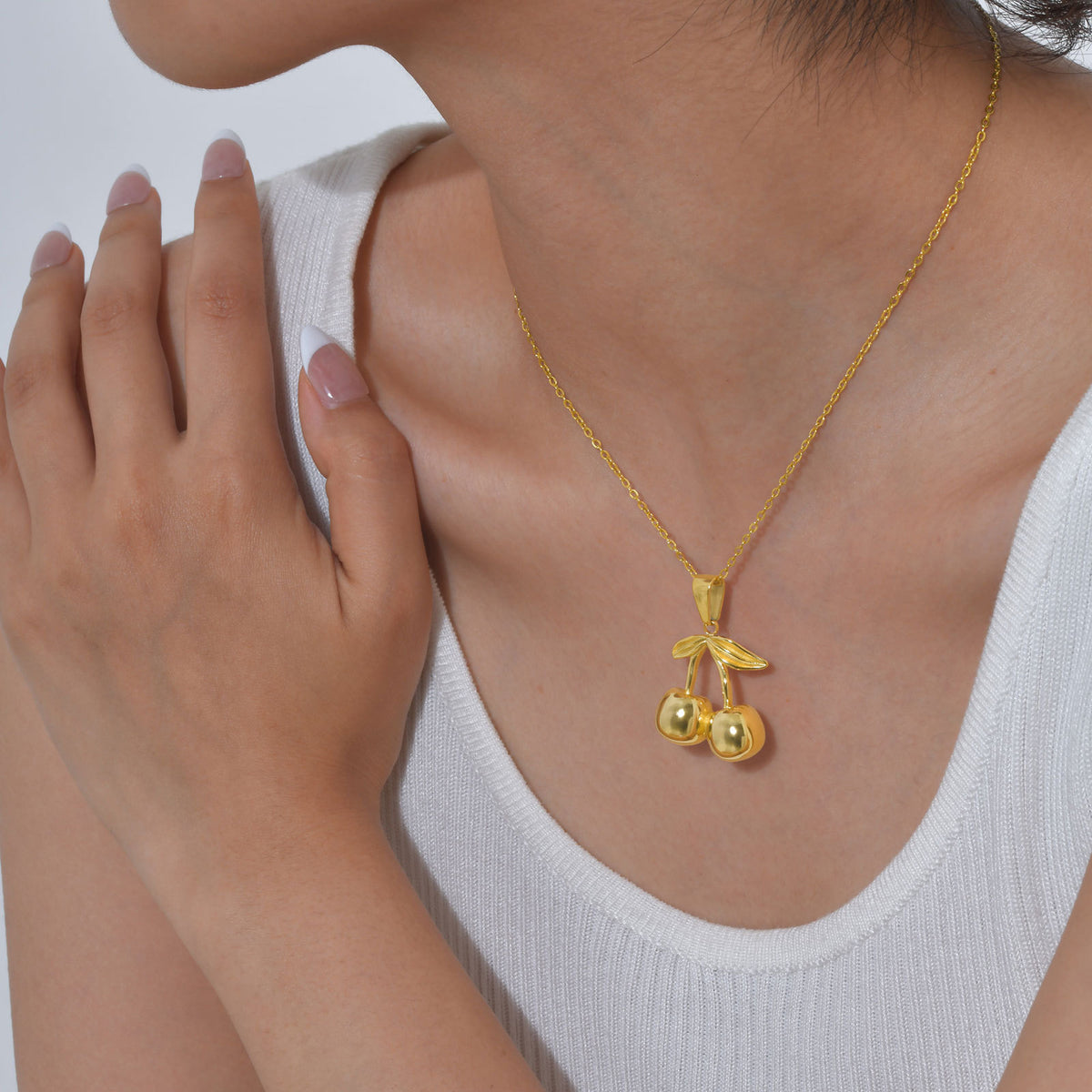 Stainless Steel Cherry Necklace Pendant Gold Wind Women's