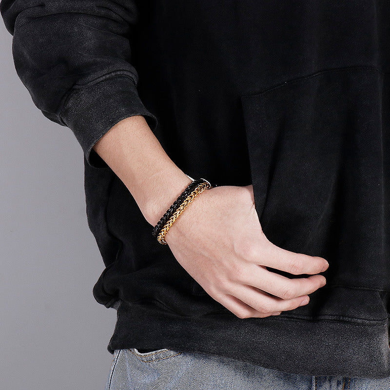 Trendy Double-Layer Titanium Steel Bracelet for Men - Japan and South Korea Inspired Fashion Jewelry