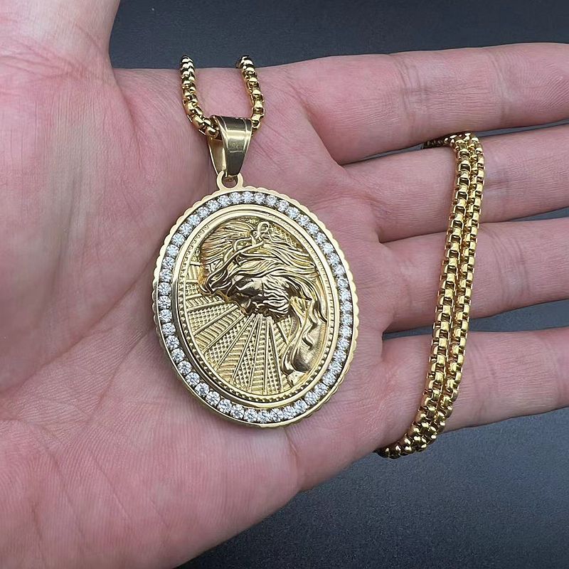 Steel Necklace – Statement Religious Figure Pendant