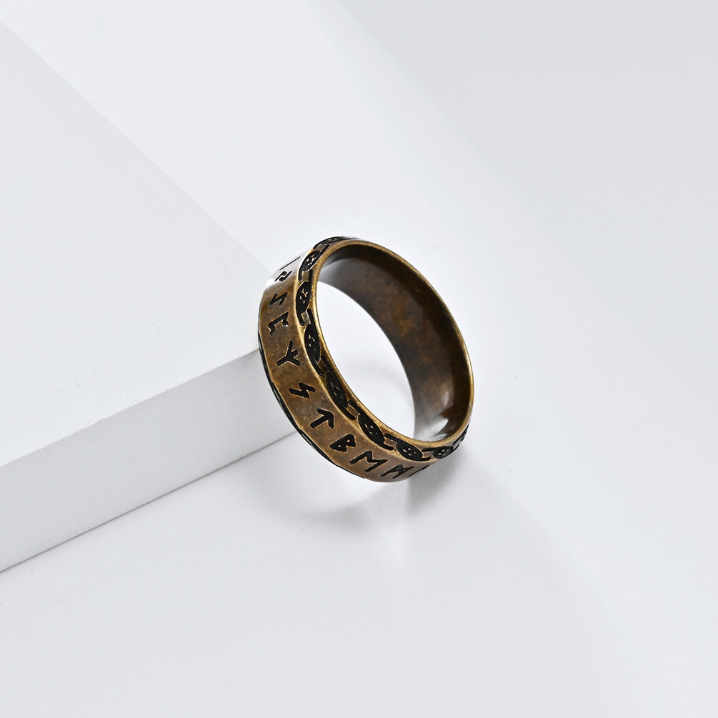 Nordic Retro Viking Text Titanium Steel Ring for Men
