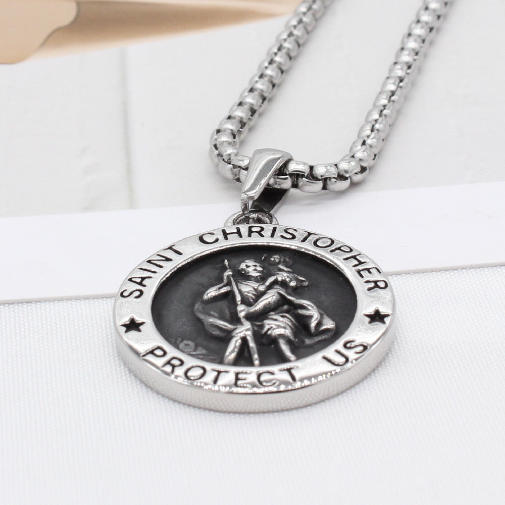 Titanium Steel Pendant Unisex Protection Charm With Ancient Greek Patron Saint Planderful