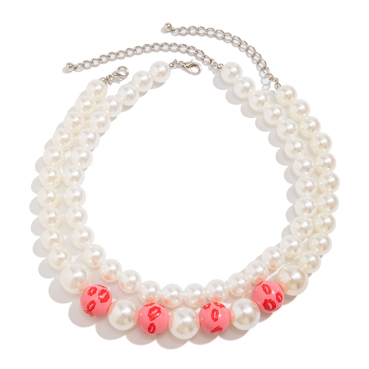 Valentine's Day Love Letter Necklace with Pearl Beads and Colorful Elements