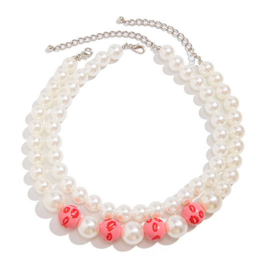 Valentine's Day Love Letter Necklace with Pearl Beads and Colorful Elements