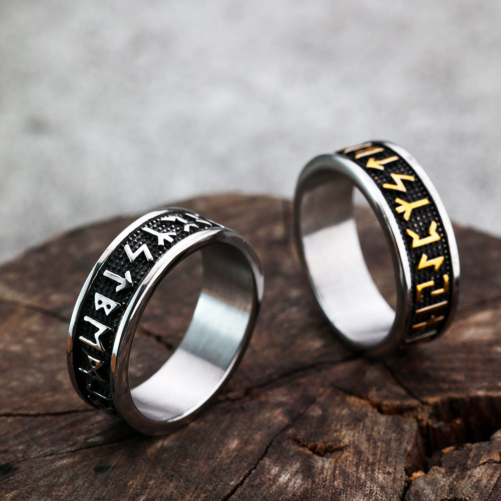 Creative New European and American Retro Viking Letter Men's Titanium Steel Ring