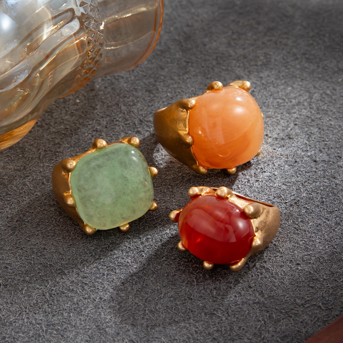 Planderful Vienna Verve Retro Square Smudged Stone Ring Set For Modern Fashion Lovers Bold Statement Jewelry