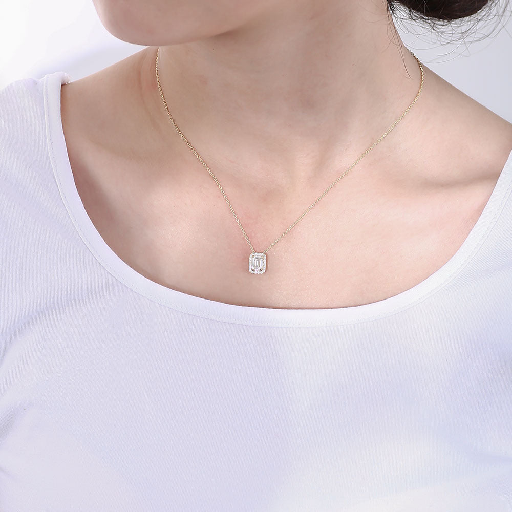 Zircon Sterling Silver Necklace Square Pendant