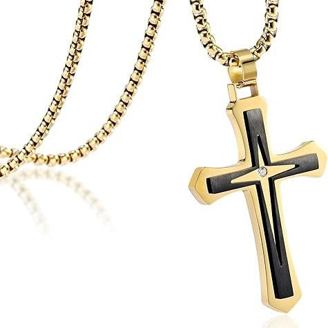 Planderful Stainless Steel Two Color Cross Necklace For Men Everyday Genie Trend Pendant