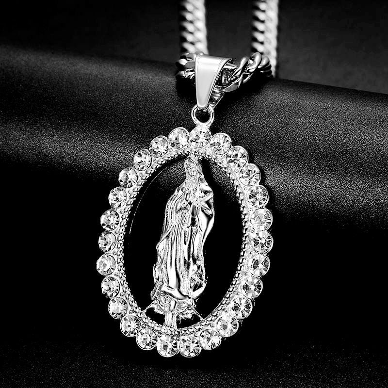 Planderful Titanium Steel Gold Plated Rhinestone Hip Hop Pendant Necklace For Men And Women