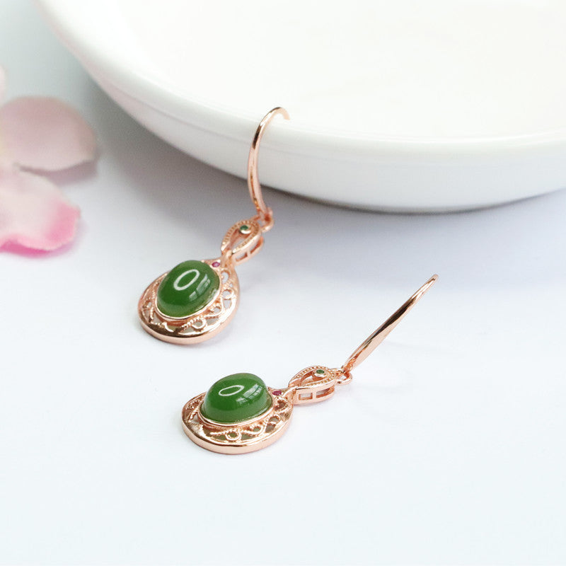 Elegant Hollow Lace Style Jade Earrings crafted in Sterling Silver