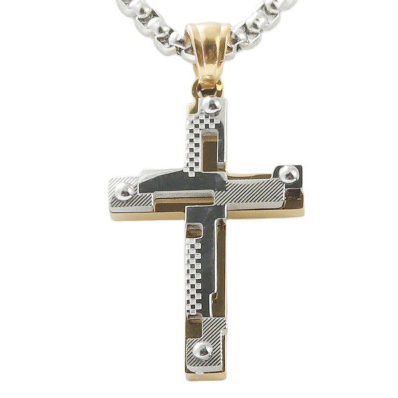 Personalized Retro Titanium Steel Cross Pendant Necklace for Men - Trendy Stainless Steel Design