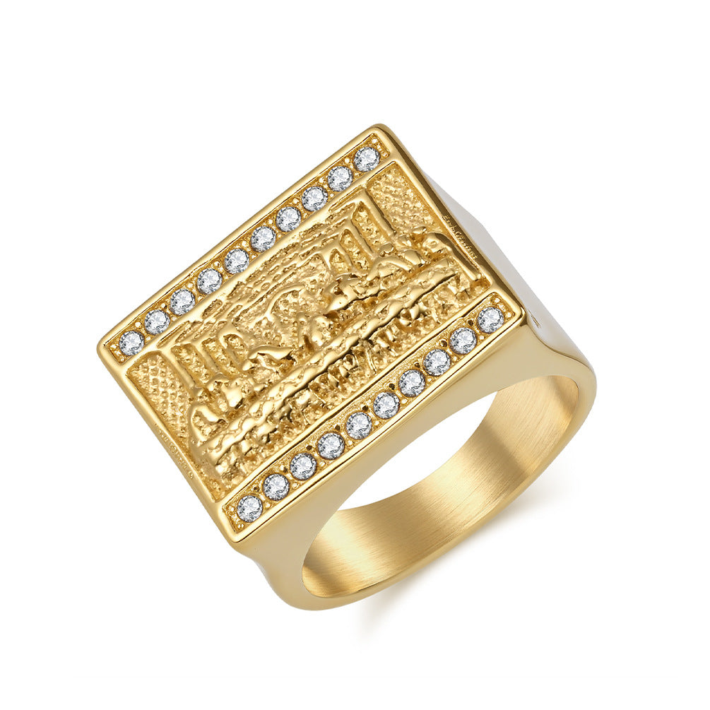 Planderful Hip Hop Last Supper Ring For Men Stainless Steel Plated 18K Gold Vintage European Style