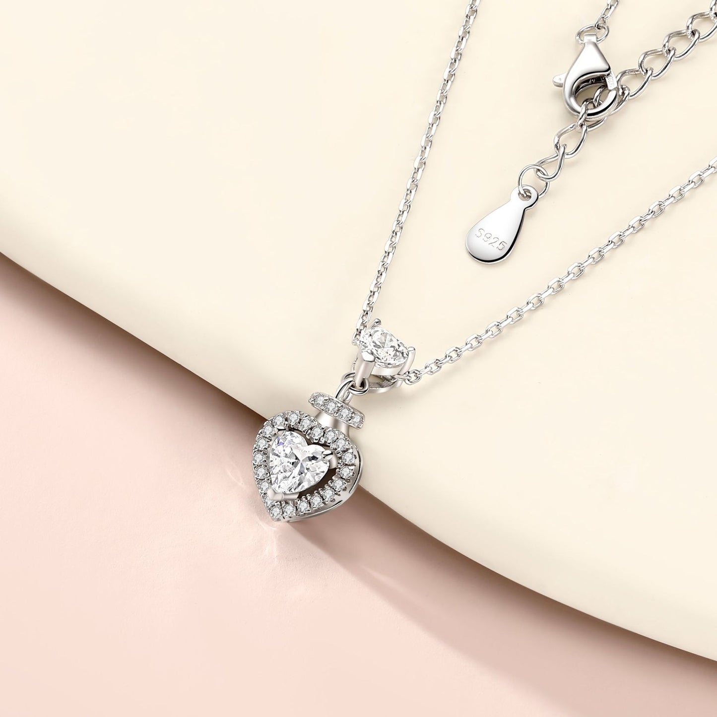 Planderful S925 Sterling Silver Love Necklace For Women With Zircon Heart Pendant Luxurious Jewelry
