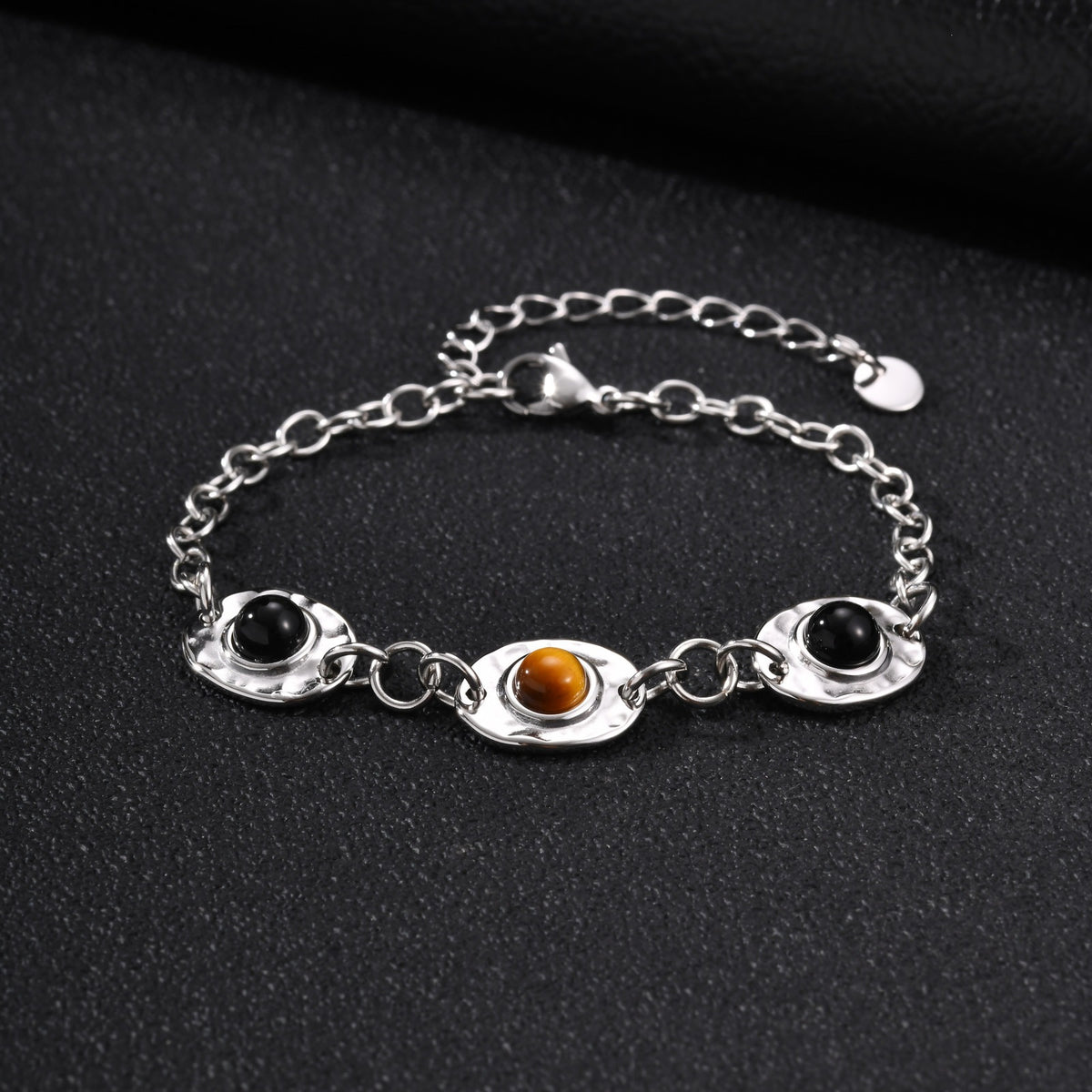 Tiger's Eye Black Stainless Steel Bracelet