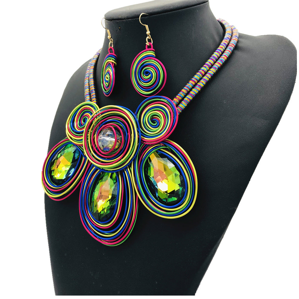 Fantasy Glass Exaggerated Necklace Set - Tribal Collection