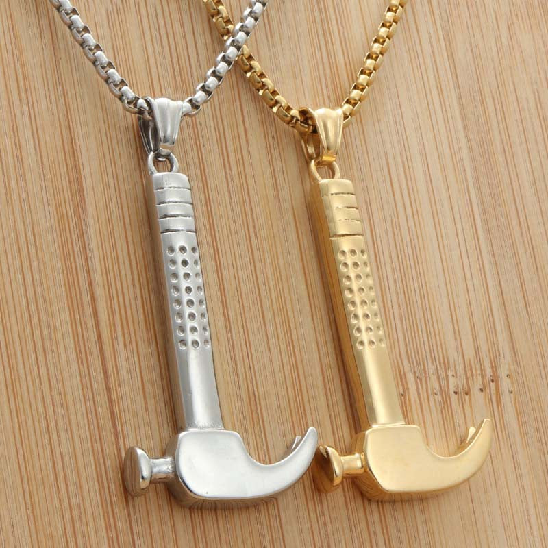 Titanium Steel Punk Hammer Pendant Necklace for Men - Retro Trendy Tool Design