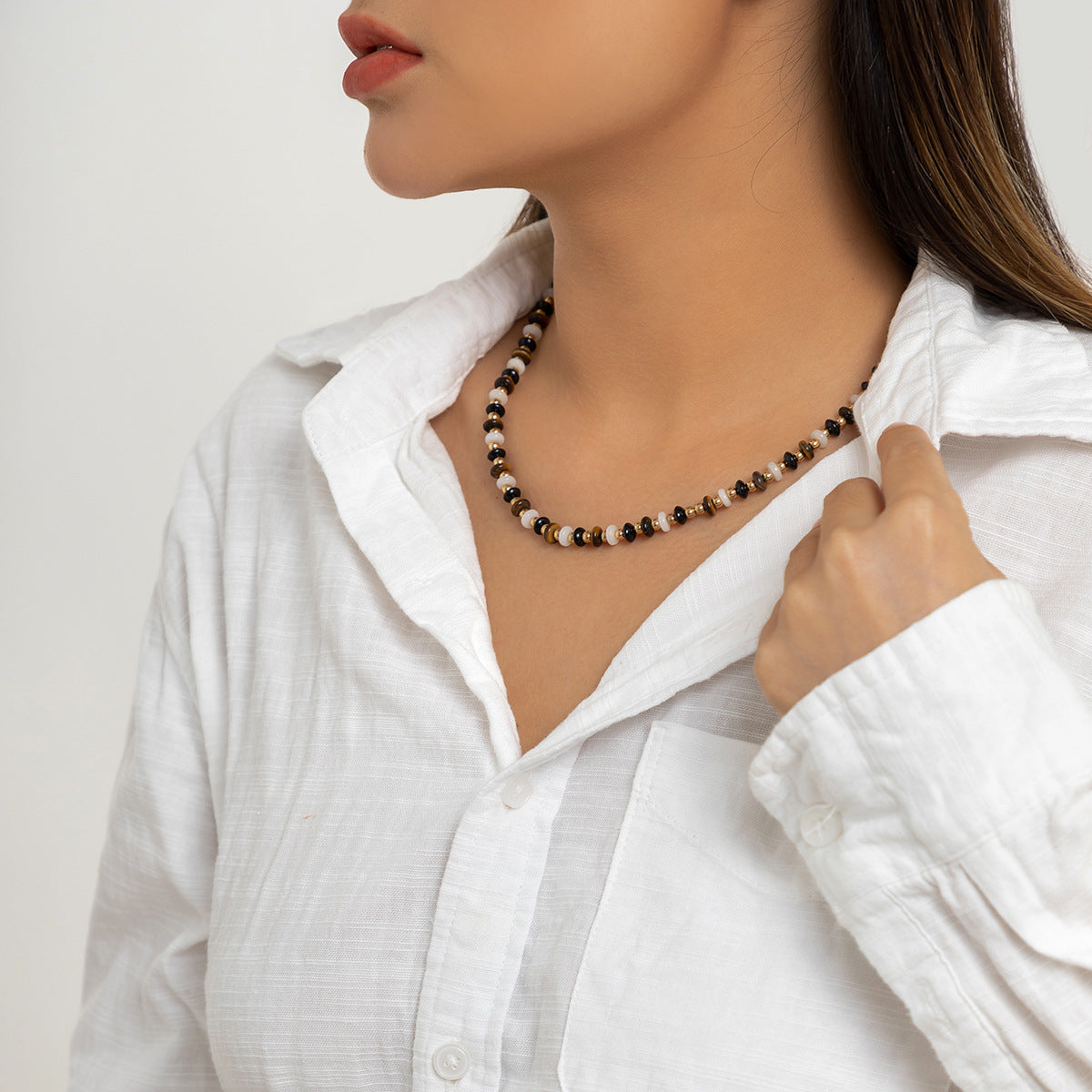 Planderful Vienna Verve Beaded Tiger Stone Necklace For Women Geometric Glass Beads Retro Handmade Statement Jewelry