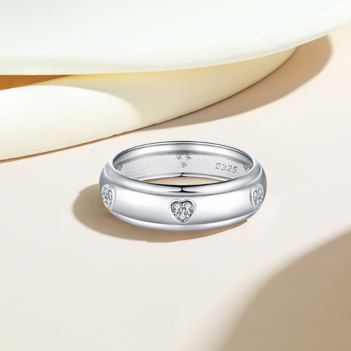 Planderful S925 Sterling Silver Heart Ring For Women With Zircon Sparkle Arc Design