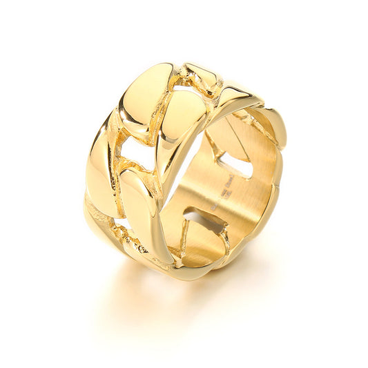Planderful Men Stainless Steel Cuban Chain Ring Hollow