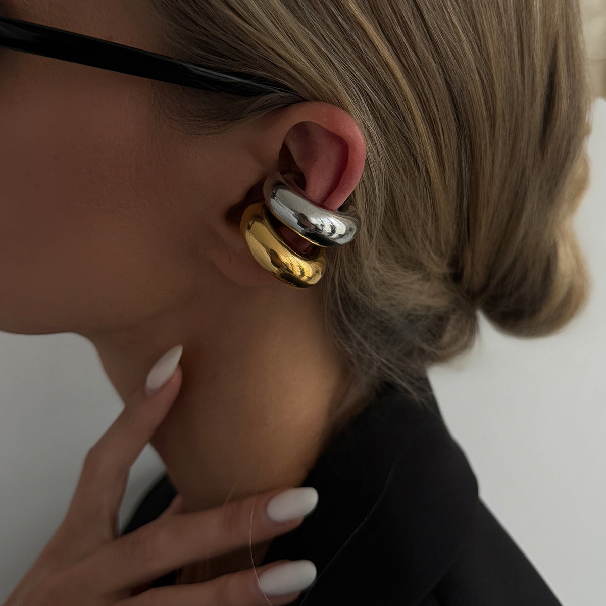 Stainless Steel Geometric Ear Clips by Planderful Vienna Verve Minimalist Piercing Free Earrings for Women