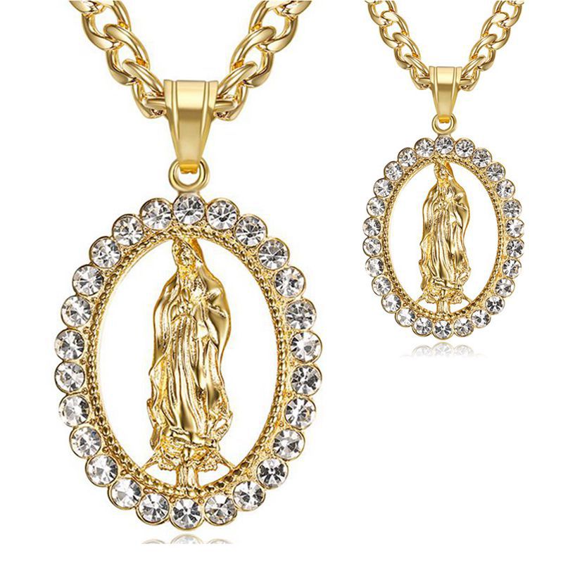 Planderful Titanium Steel Gold Plated Rhinestone Hip Hop Pendant Necklace For Men And Women