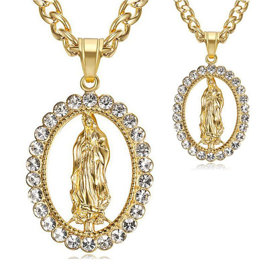 Planderful Titanium Steel Gold Plated Rhinestone Hip Hop Pendant Necklace For Men And Women