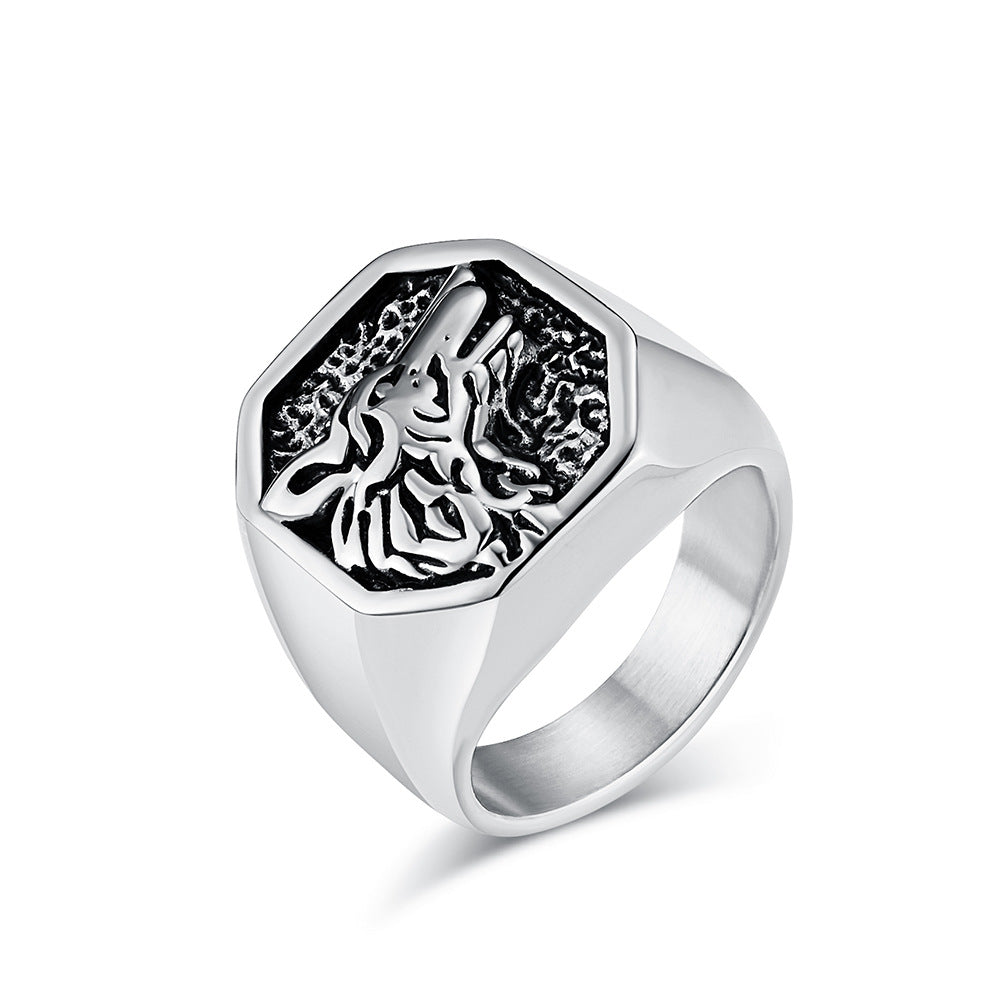 Planderful Titanium Wolf Head Ring For Men Bold Vintage Hip Hop Style Domineering Punk Accessory