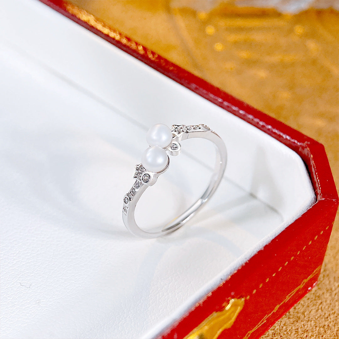 S925 Sterling Silver Freshwater Pearl Ring — Adjustable
