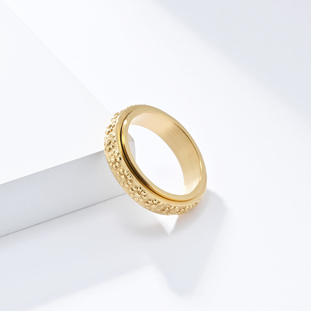 Small Daisy Titanium Steel Rotating Sunflower Ring Jewelry