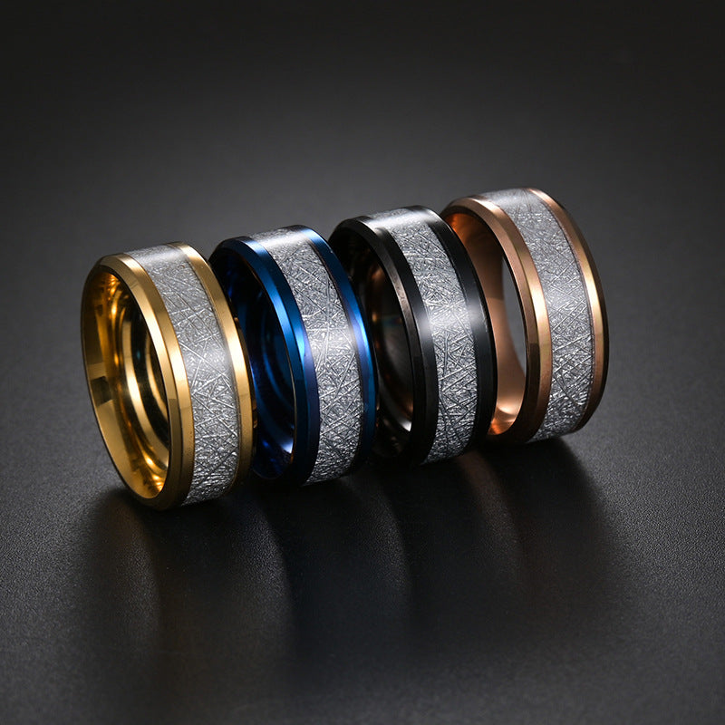 Planderful Titanium Steel Ring Beveled Oil Inlaid Ice Silk Foil Statement Unisex Everyday Genie