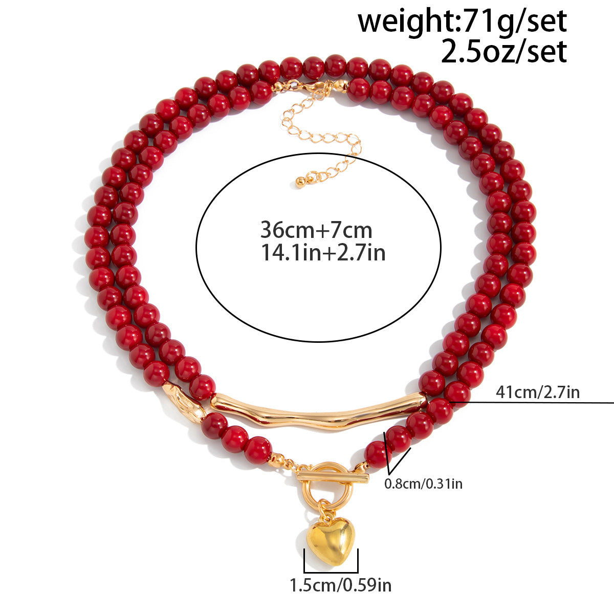 Red Beaded Ot Buckle Love Pendant Necklace Liquid Metal Rod Necklace