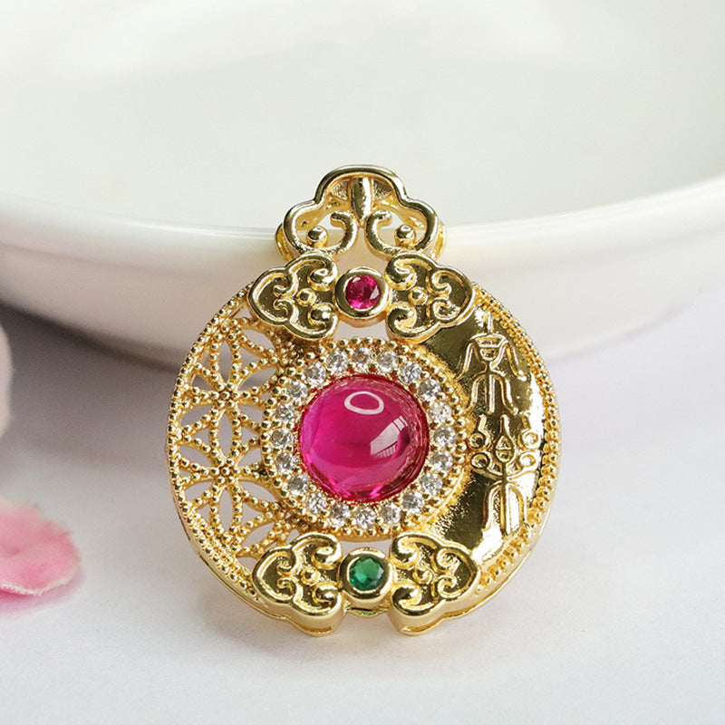 Lab-Grown Ruby Ruyi Joy Pendant — No Chain