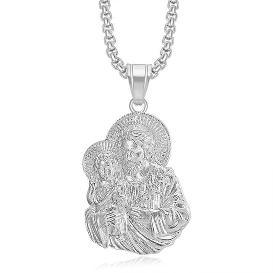 Planderful Hip Hop Jewelry Gold Plated Stainless Steel Zircon Holy Family Pendant Necklace For Unisex Fans