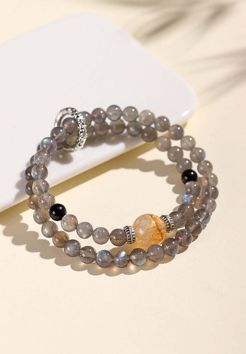 Planderful Fortune's Favor Bracelet – Elegant Beaded Design with Black Agate and Yellow Tower Crystal