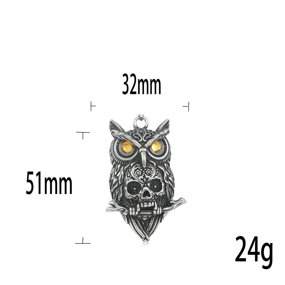 European And American Stainless Steel Owl Pendant Necklace
