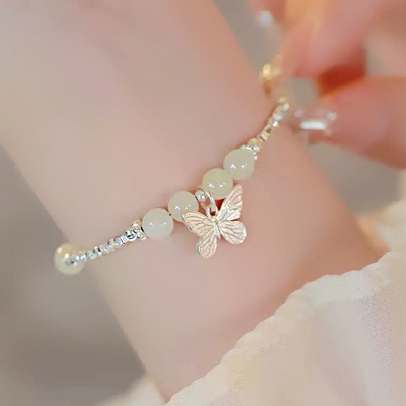 Guofeng S925 Sterling Silver Butterfly Jade Bracelet Luxury Jewelry