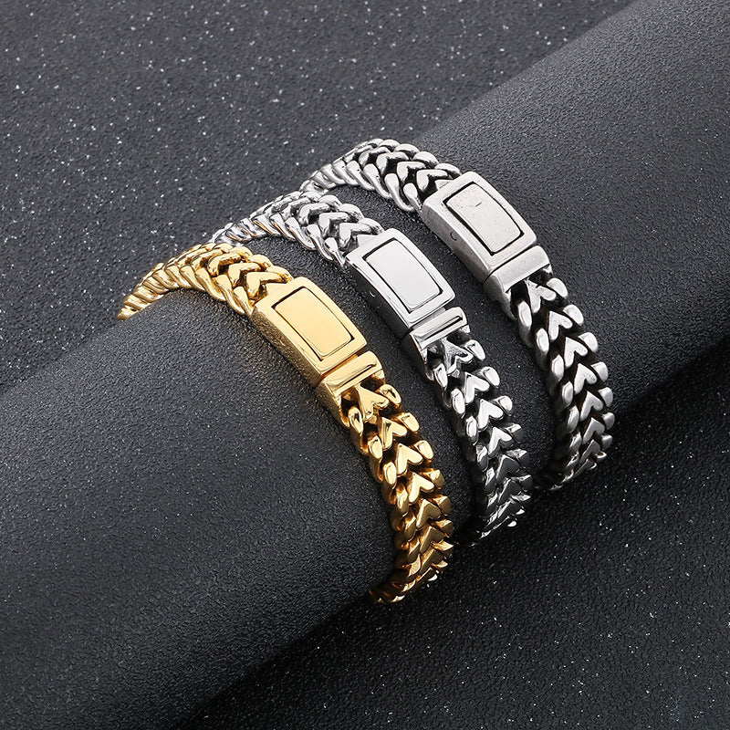 High-End Retro Heart-Shaped Stainless Steel Bracelet for Men - Perfect Festival Gift for Your Boyfriend