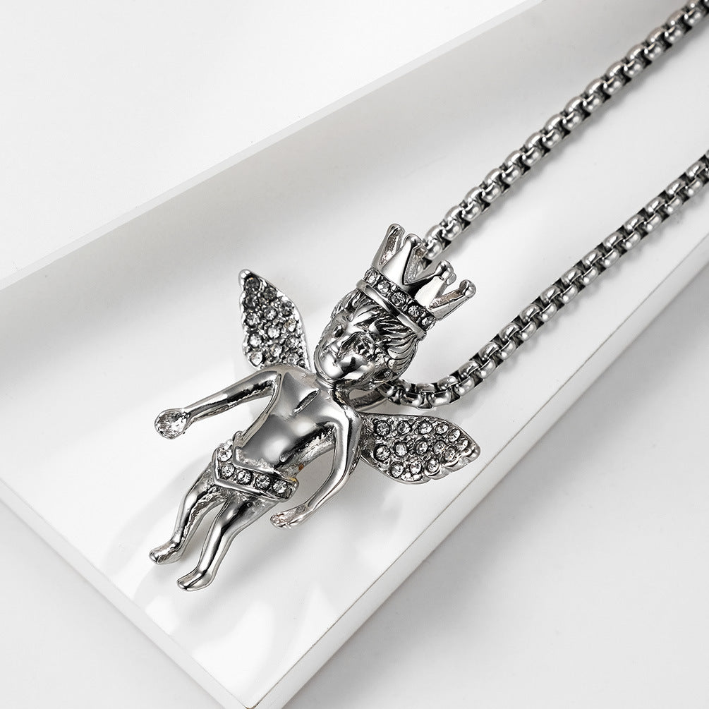 HIPHOP Hip Hop Wear Little Angel Zircon Necklace for Men