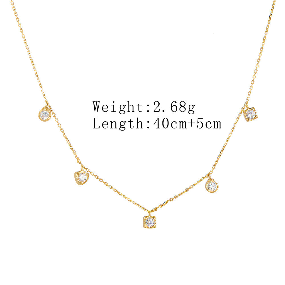 Geometric Small Square Zircon Pendant Necklace S925 Sterling Silver