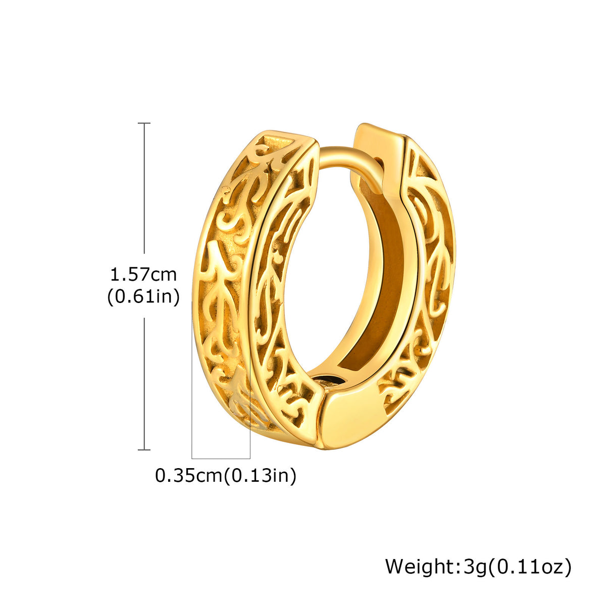 Filigree Huggie Hoop Earring — Single, 3 Finishes