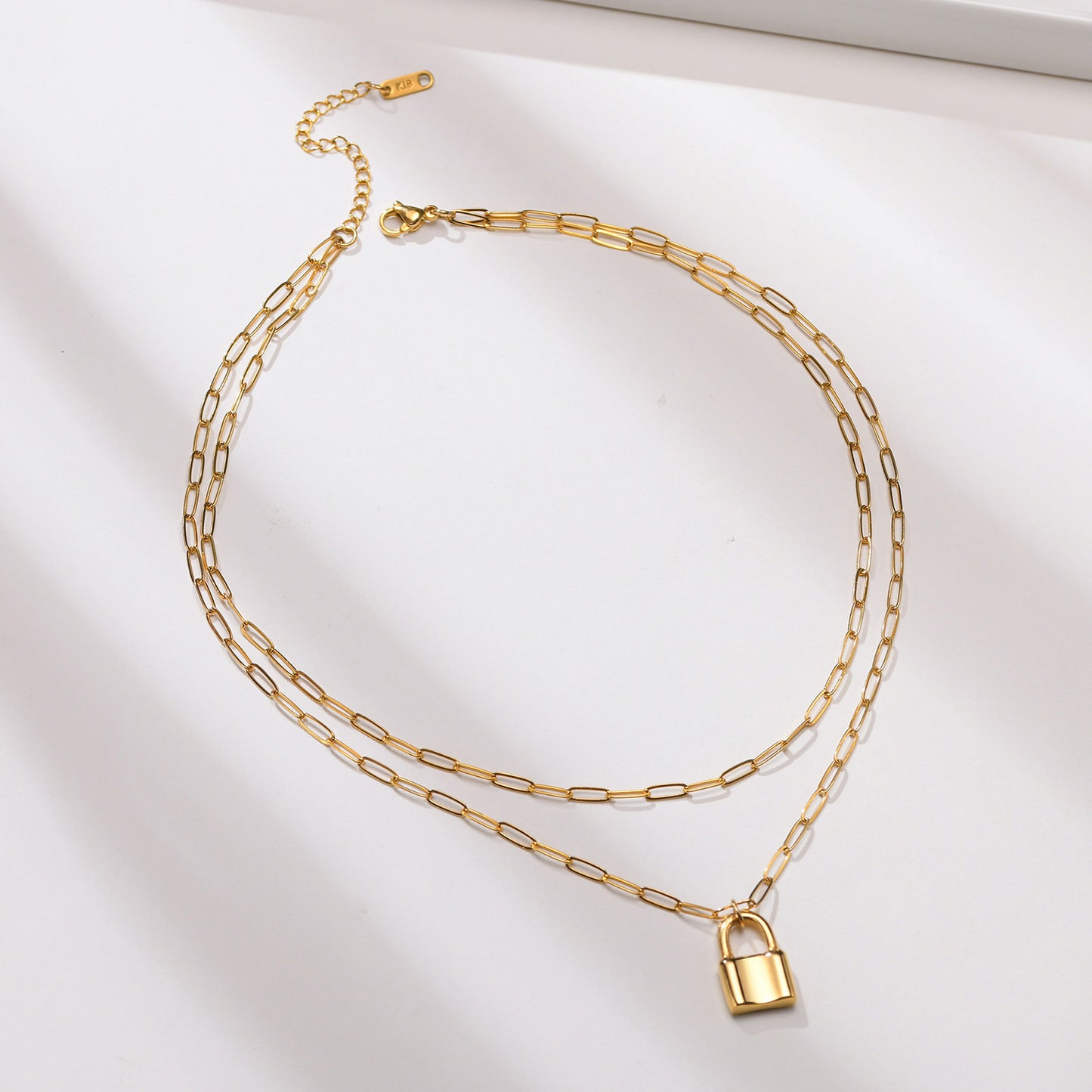 Stainless Steel Flat O-Chain Lock Head Pendant Necklace Gold