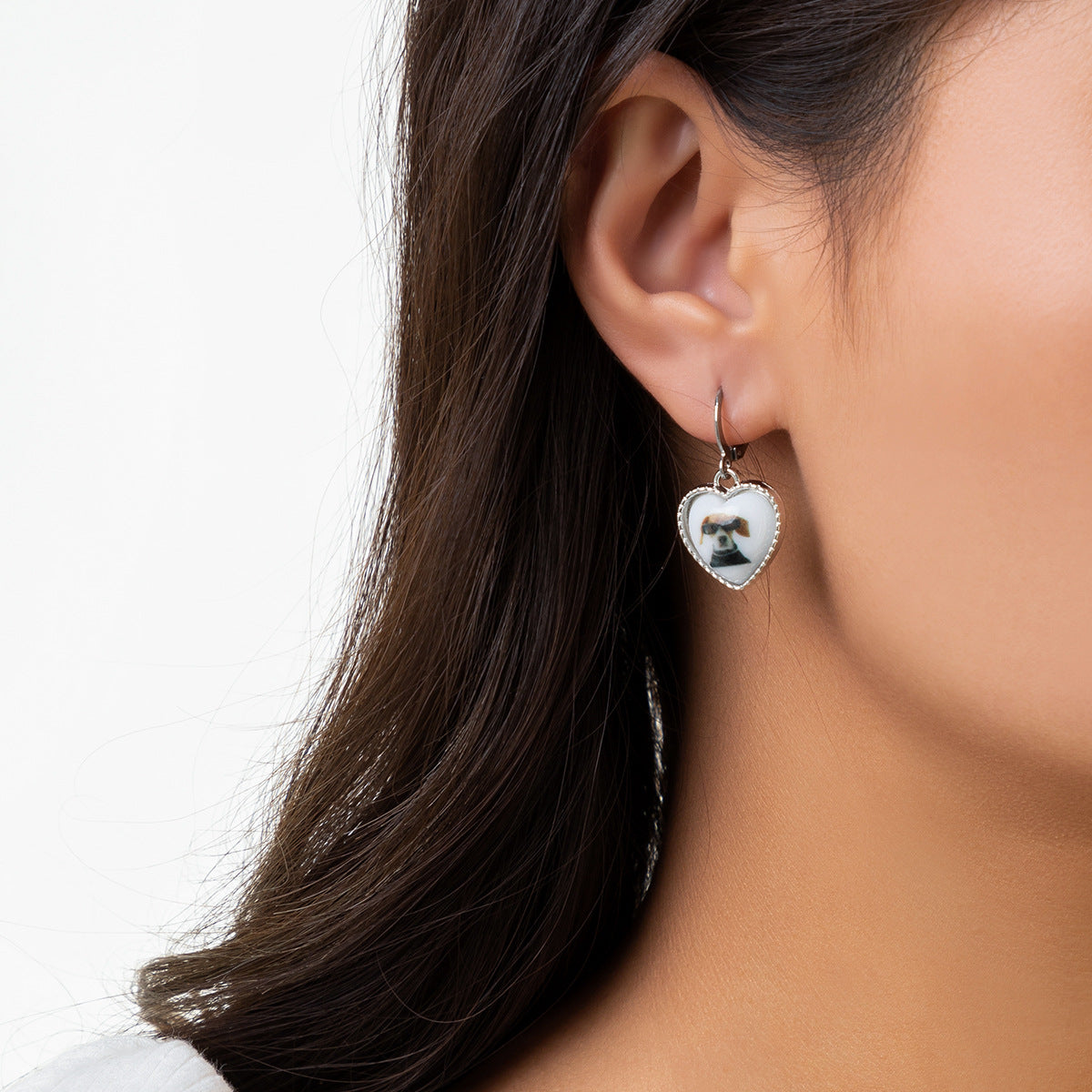 Creative Acrylic Heart-shaped Stud Earrings with Animal Designs for Women