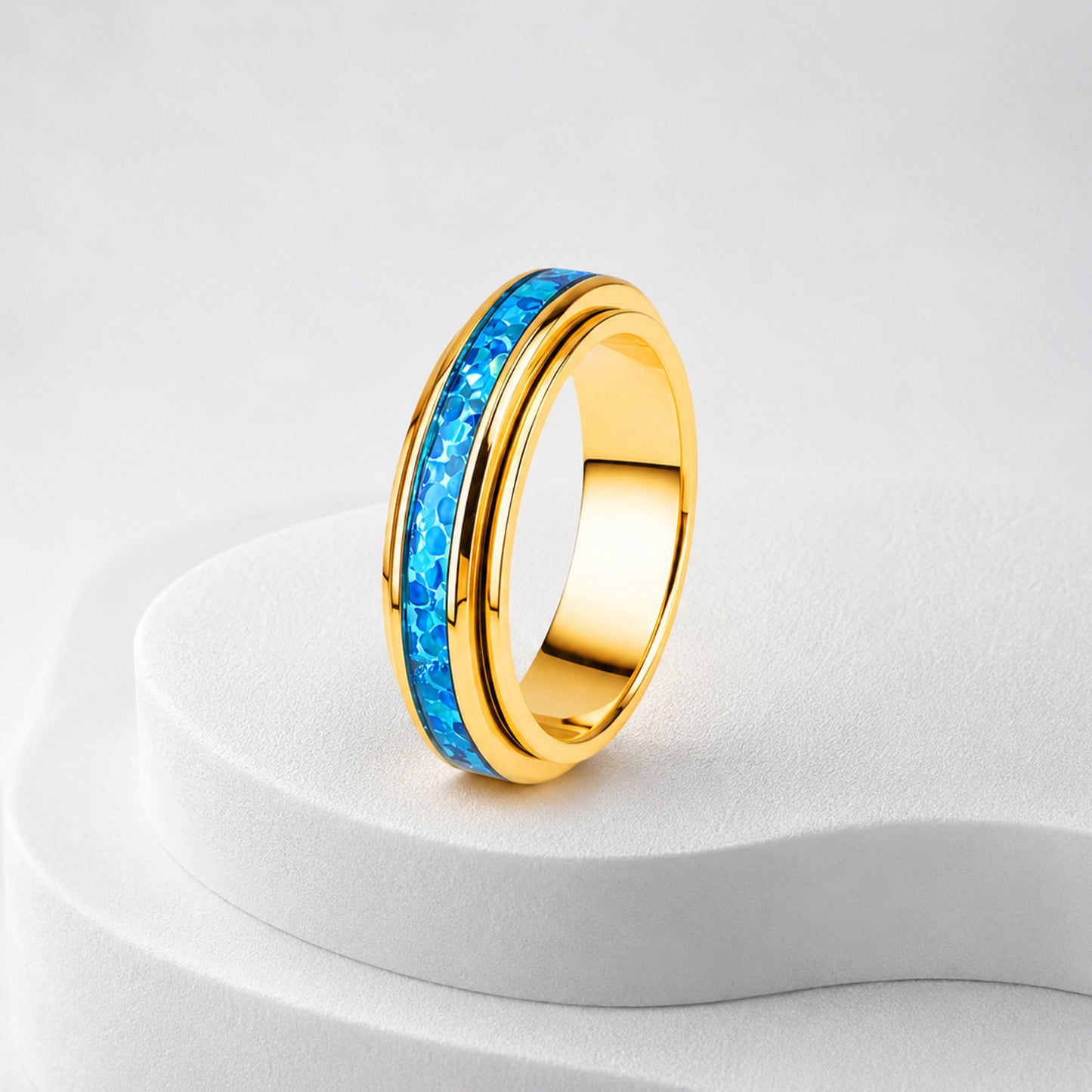 Planderful Everyday Genie Blue Opal Rotatable Ring Stainless Steel Unisex Jewelry for All