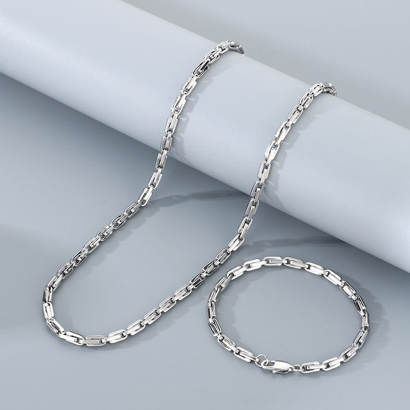 Japanese Buckle Necklace And Bracelet Set Titanium Steel Men