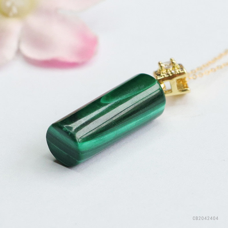 Malachite Barrel Pendant — Chain Option