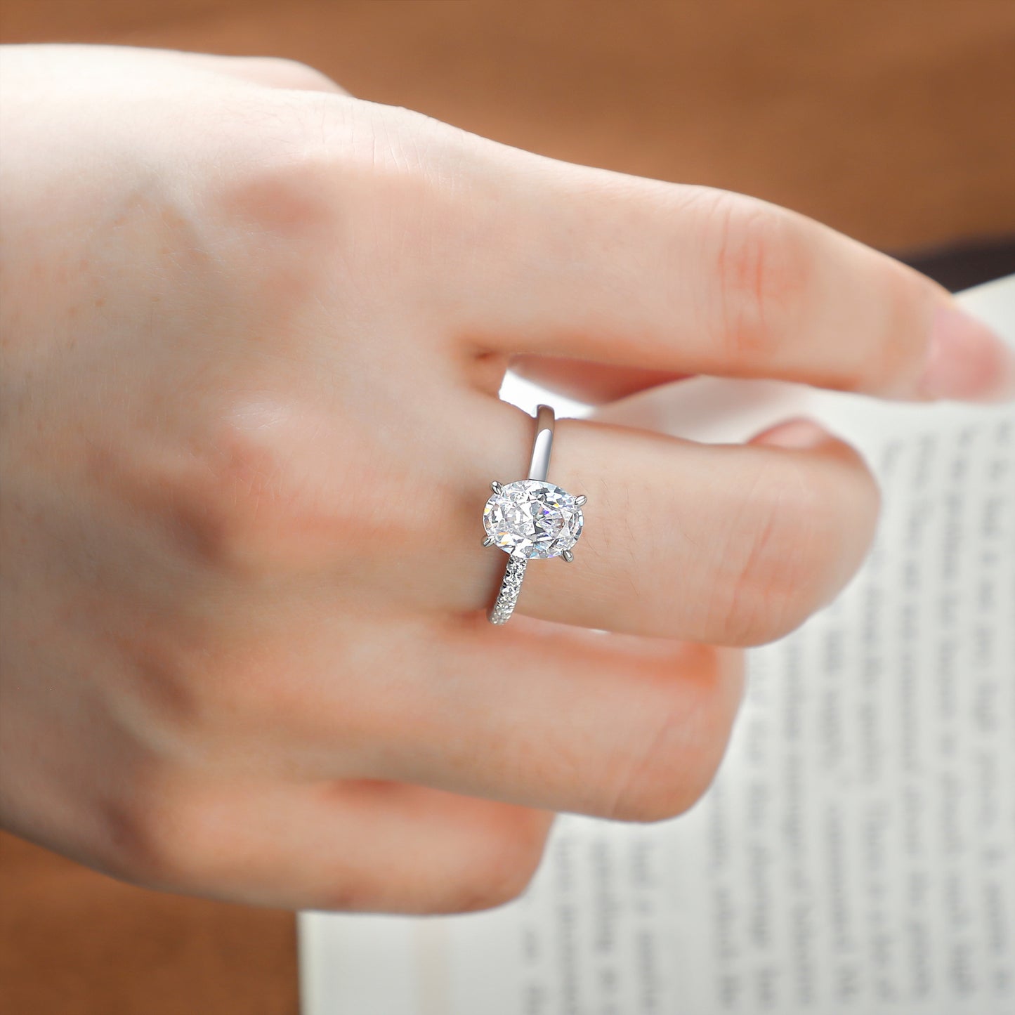 Planderful Sterling Silver 2ct Oval Zircon Ring Set for Women Premium Stacking Jewelry