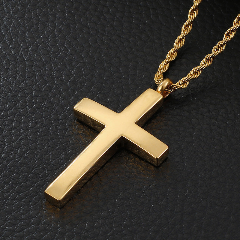 Stylish Men's Titanium Steel Cross Pendant Necklace - European and American Design
