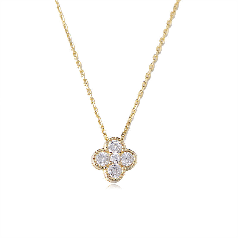 S925 Sterling Silver Four-Leaf Clover Zircon Necklace Women’s European and American Light Luxury Simple Versatile Chain